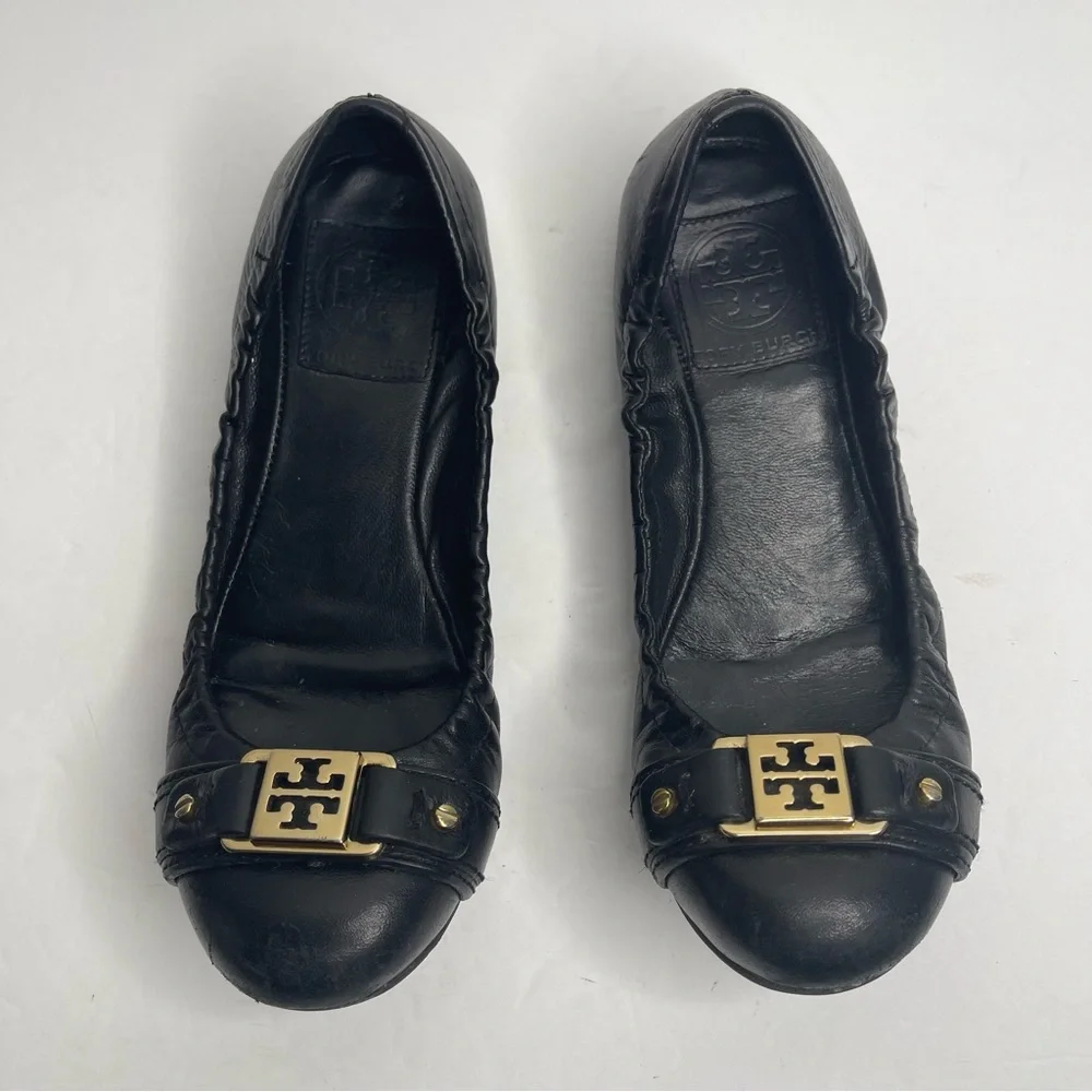 Tory Burch Black Ambrose Mestico Finni Leather Ballet Flat Size 5.5 Classic